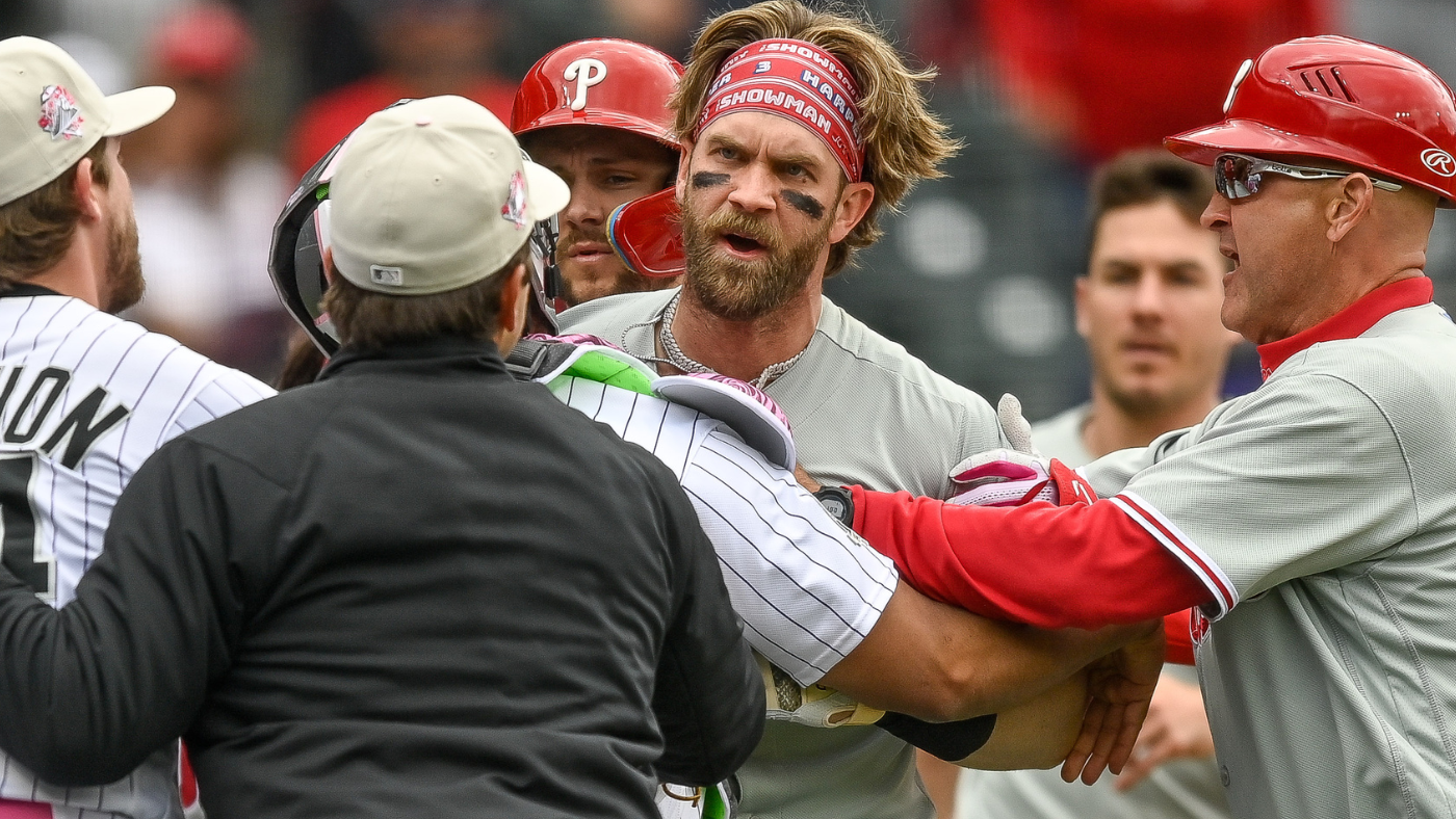 Phillies ‘Bryce Harper dikeluarkan setelah ejekan pereda Rockies memicu bangku membersihkan debu