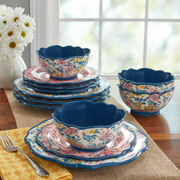 The Pioneer Woman Classic Ceramic Breezy Blossom Cookware Set, 12 Piece Set  