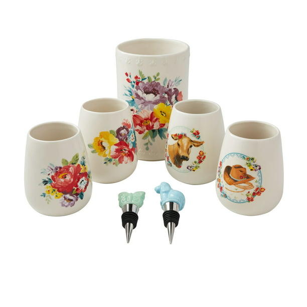 The Pioneer Woman Sweet Romance 4-Piece Ceramic Stacking Canisters Set with  Wood Lids 
