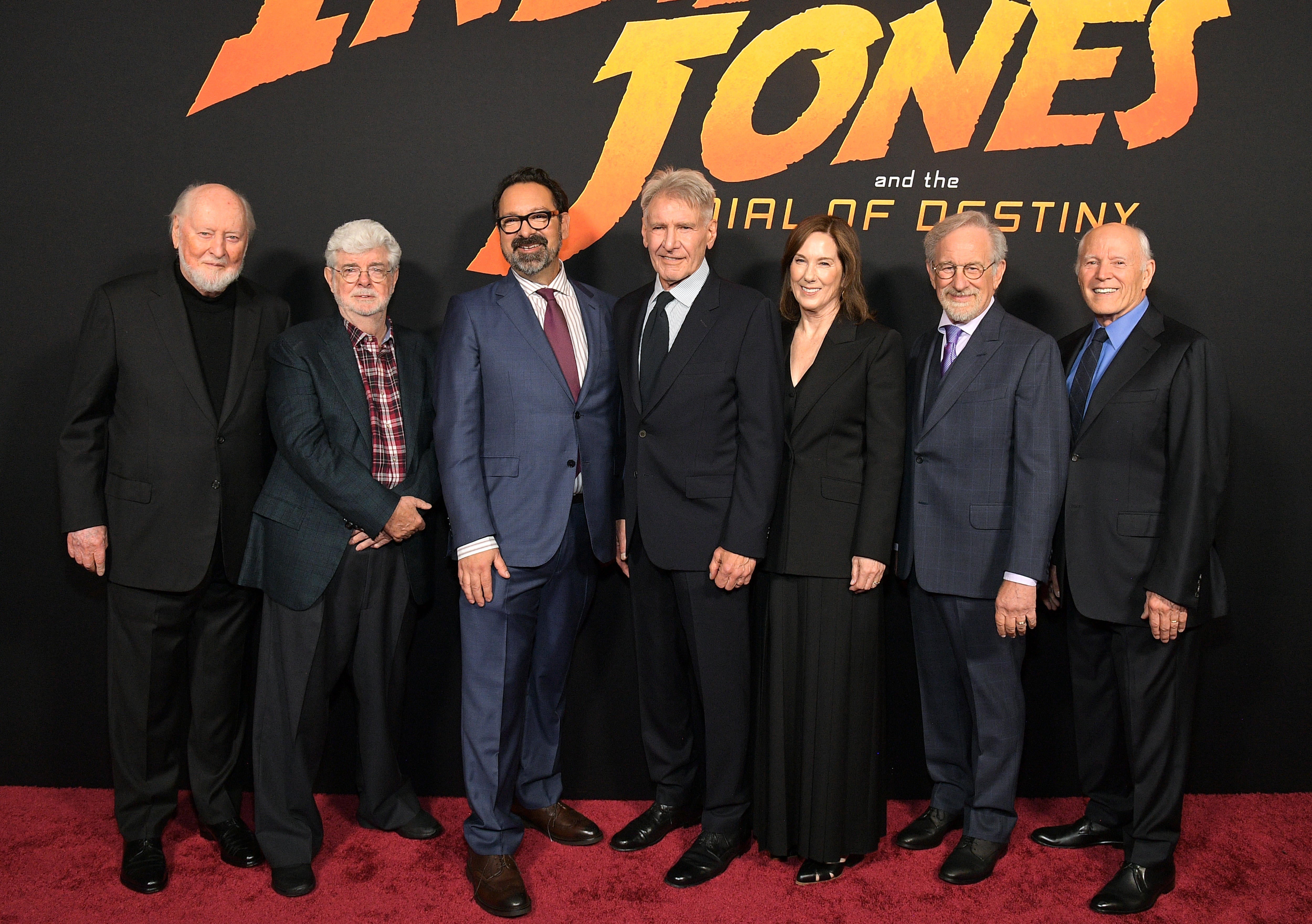 Indiana Jones: Steven Spielberg & George Lucas Attend Dial of Destiny  Premiere