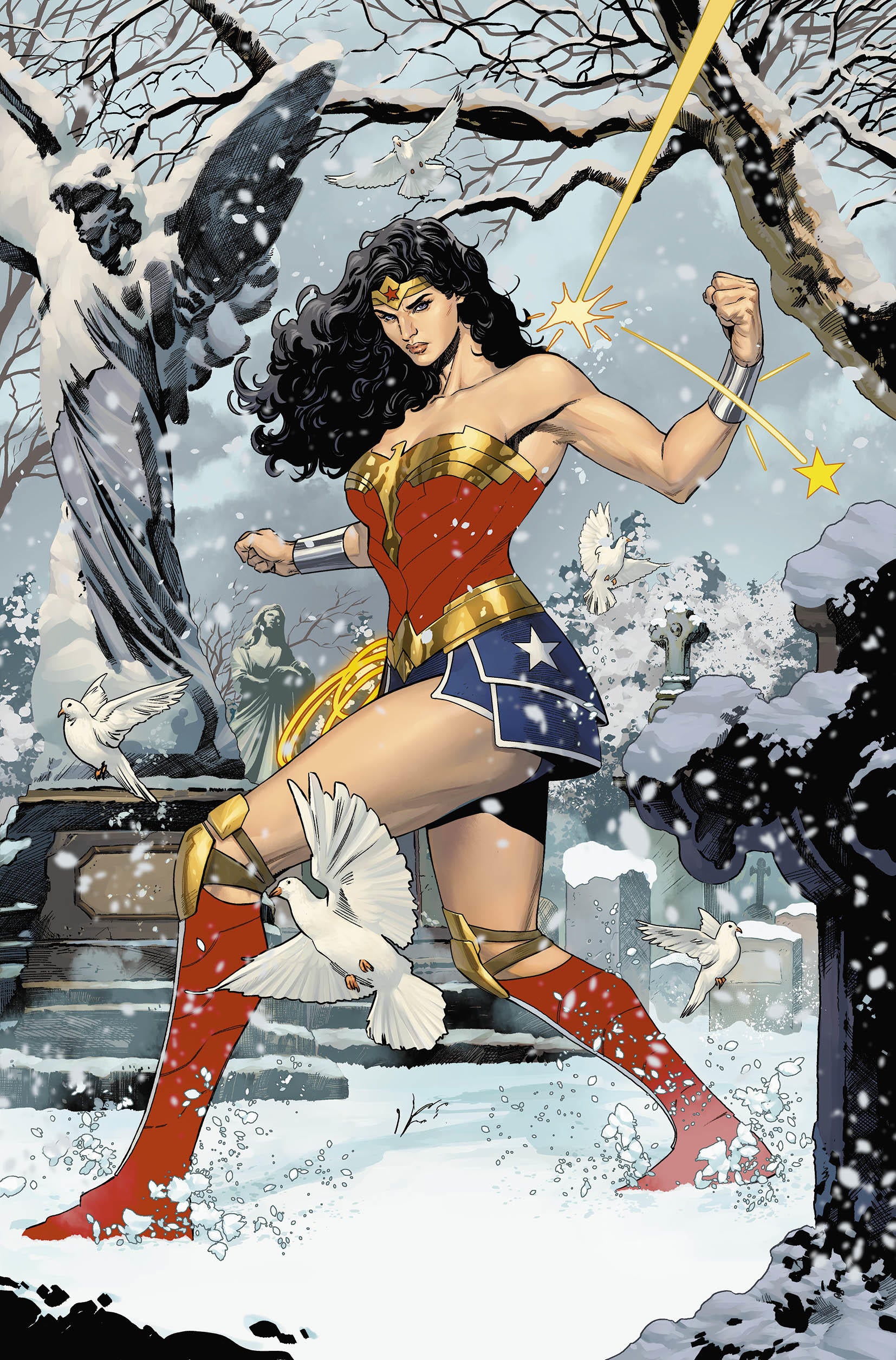Wonder Woman Super Hero Blue Stars Pants Fold Over/Low Rise