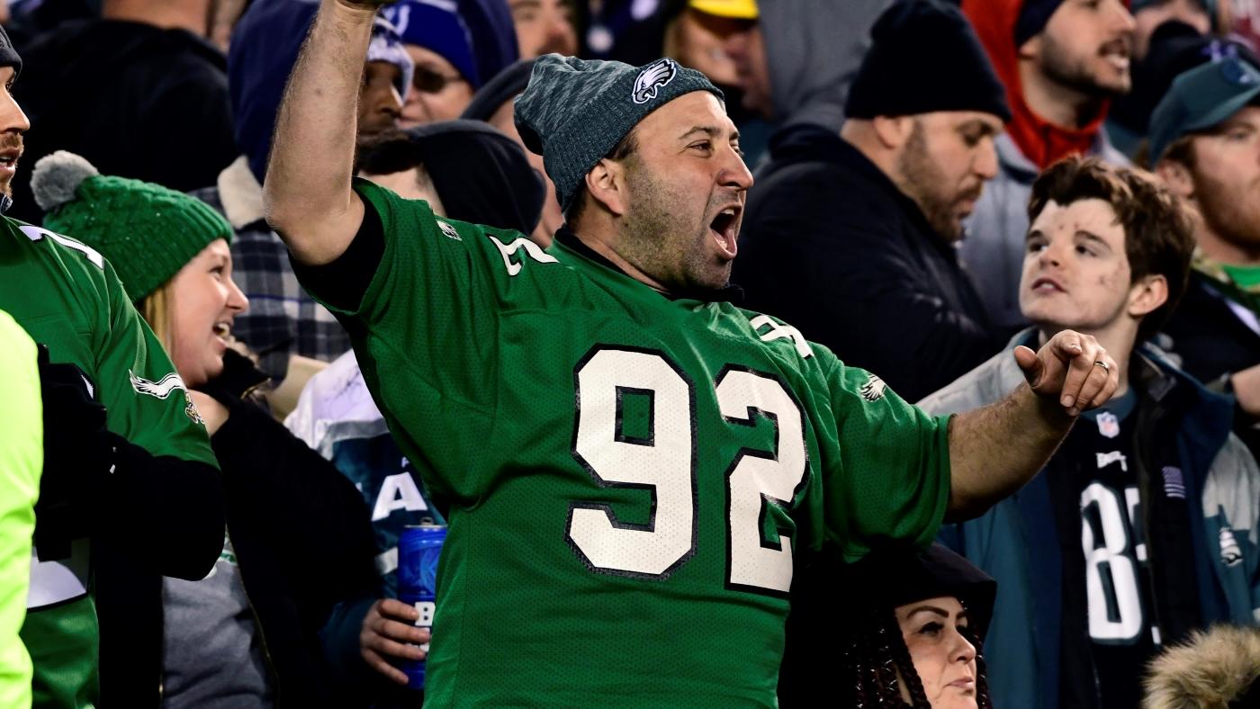 Eagles fans tailgate at team's pro shop for release of new kelly green throwback jerseys