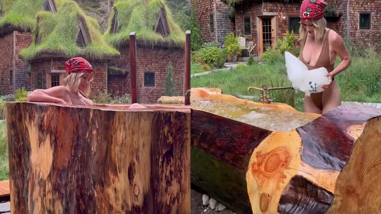 TV Host Shows off Incredible Outdoor Tubs Made out of Giant Tree Stump and Trunk