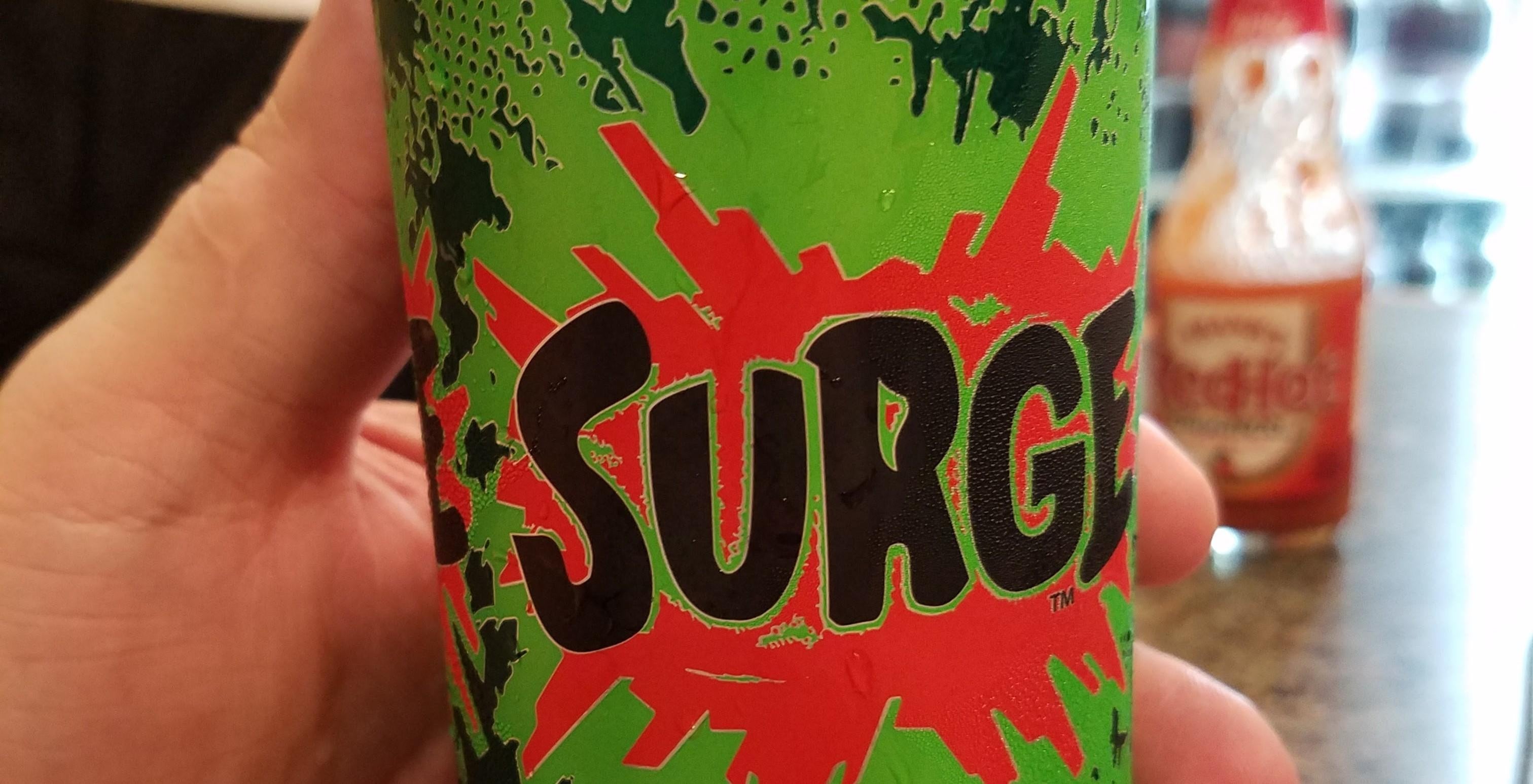 A can of Surge at Robbie T's Pizza in Jamesville, NY.