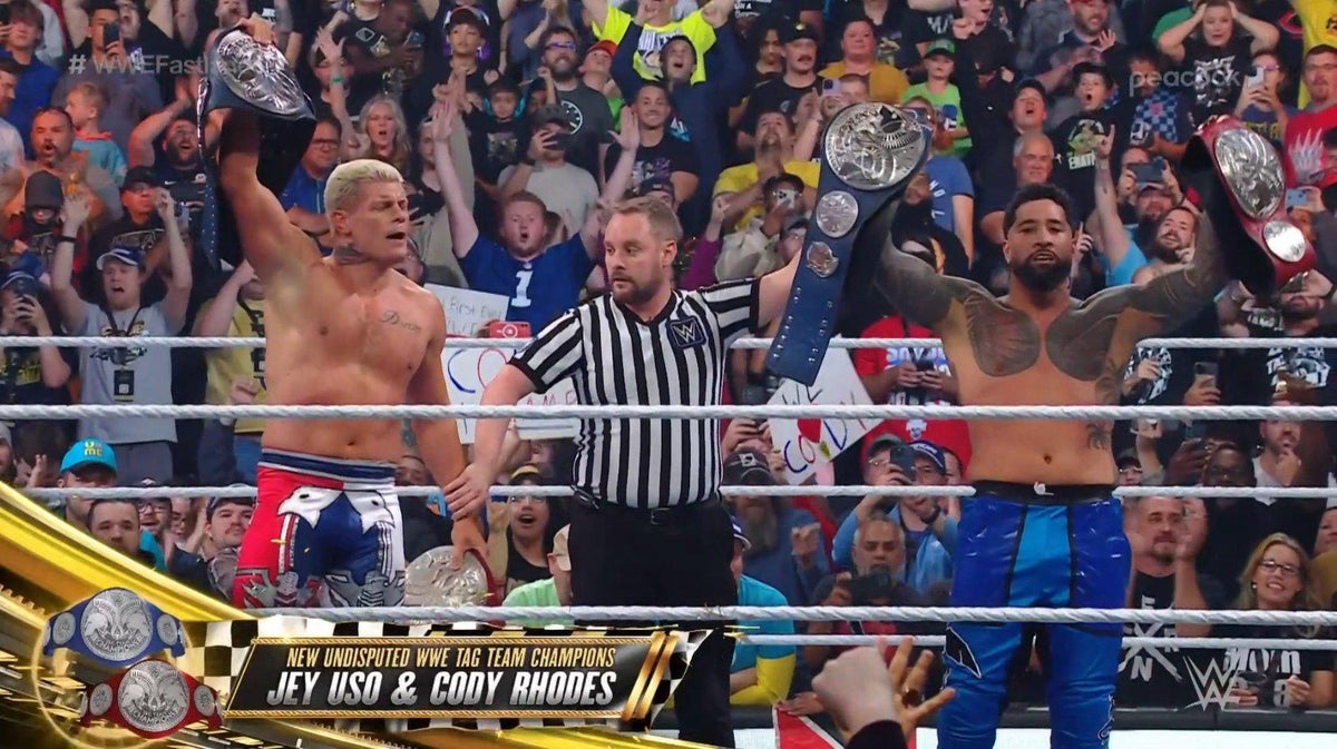 Wwe Fastlane Jey Uso And Cody Rhodes Defeat Judgment Day For Tag Team Championships 5381