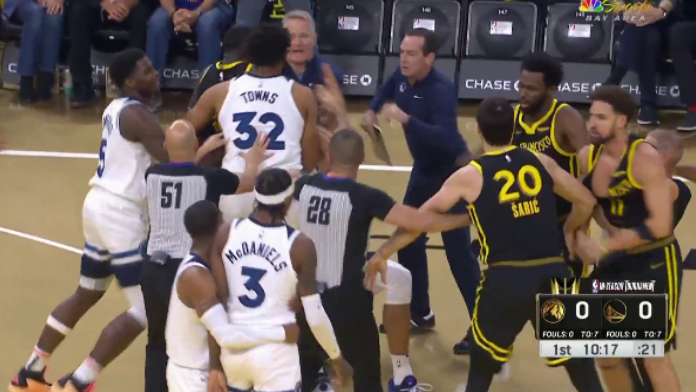 WATCH: Draymond Green, Klay Thompson and Jaden McDaniels ejected after Warriors-Timberwolves brawl