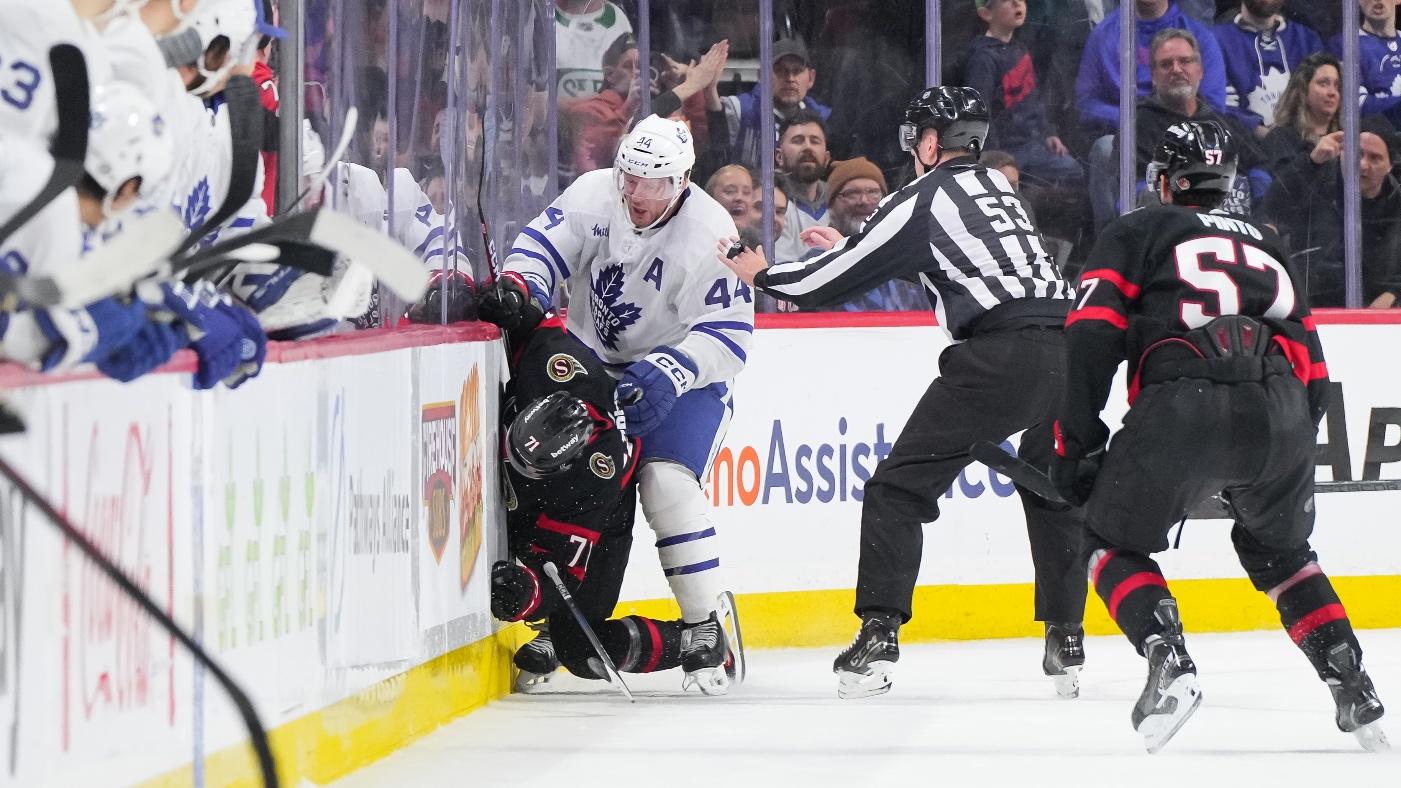 Maple Leafs' Morgan Rielly suspended five games for cross-checking Senators' Ridly Greig