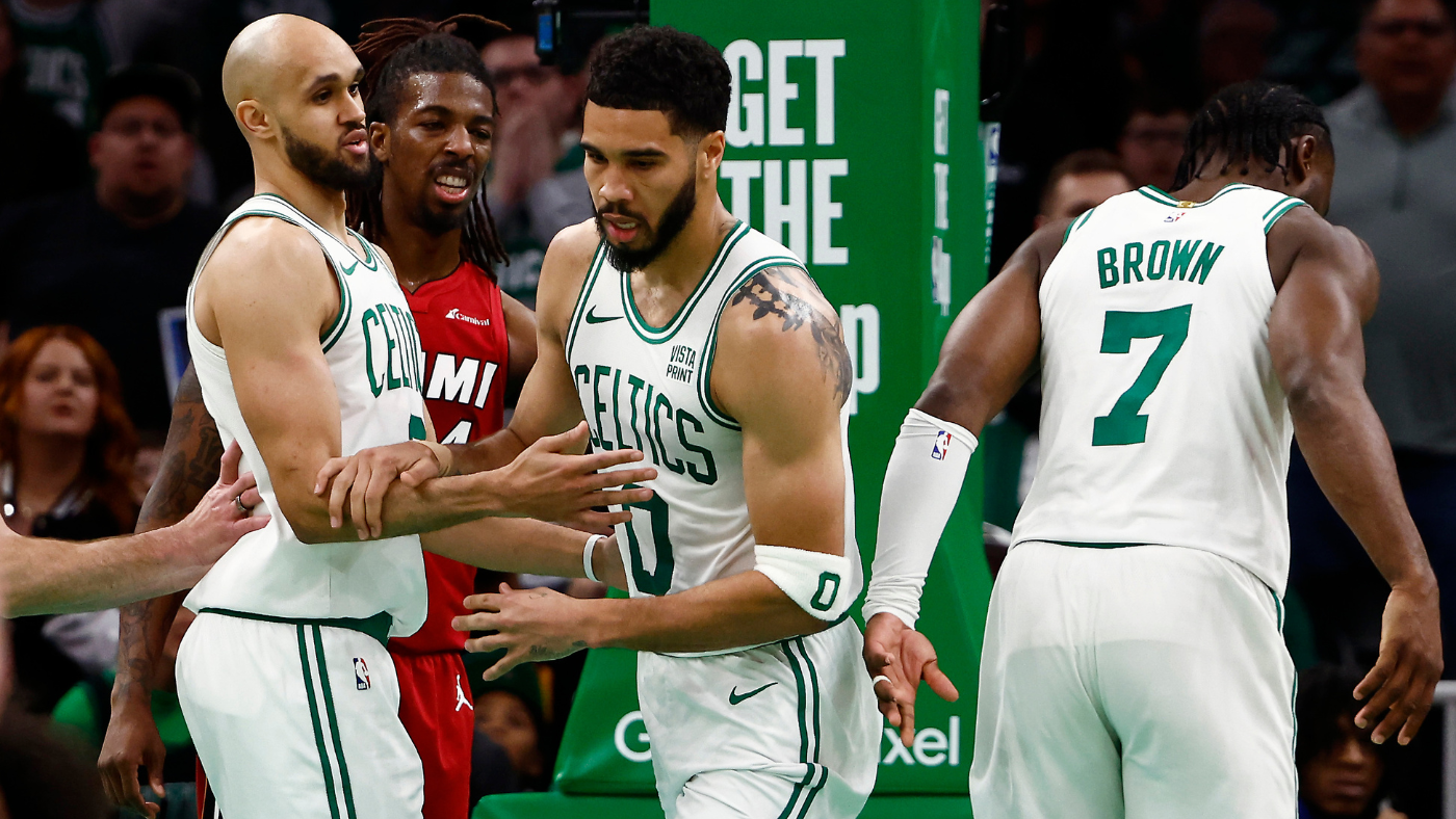 Celtics' Jayson Tatum 'fine' after controversial hard foul from Heat's Caleb Martin in last minute of Game 1
