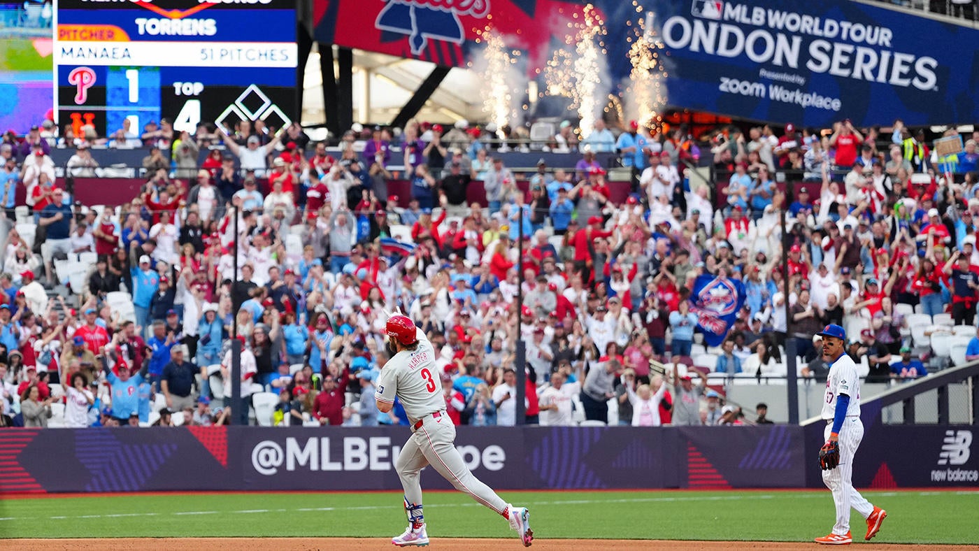 Bryce Harper breaks out soccer celebration in London after Phillies star hits equalizing homer vs. Mets