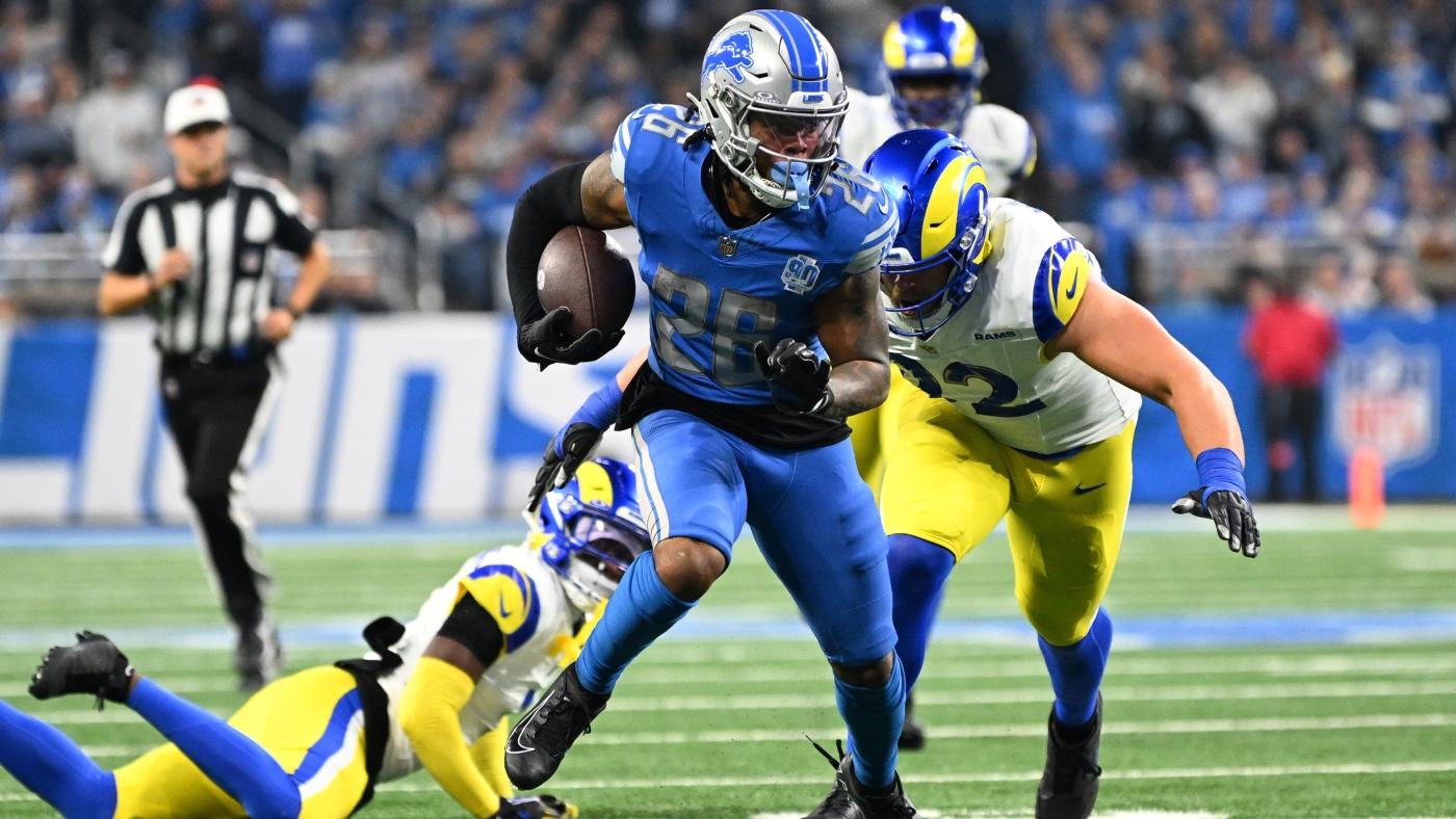 Lions vs. Rams player props, AI prediction, NFL odds, SNF picks: Jahmyr Gibbs over 53.5 rushing yards