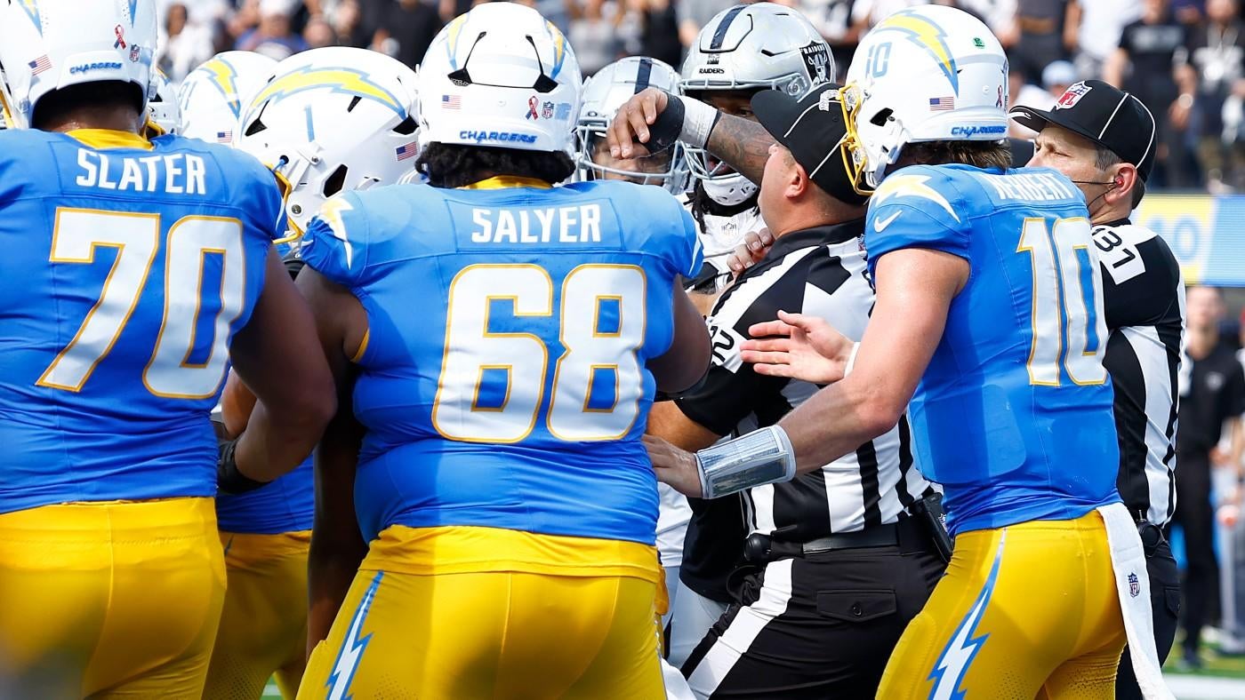 Raiders-Chargers fight: Two players ejected after huge skirmish; Jim Harbaugh runs onto the field to intervene