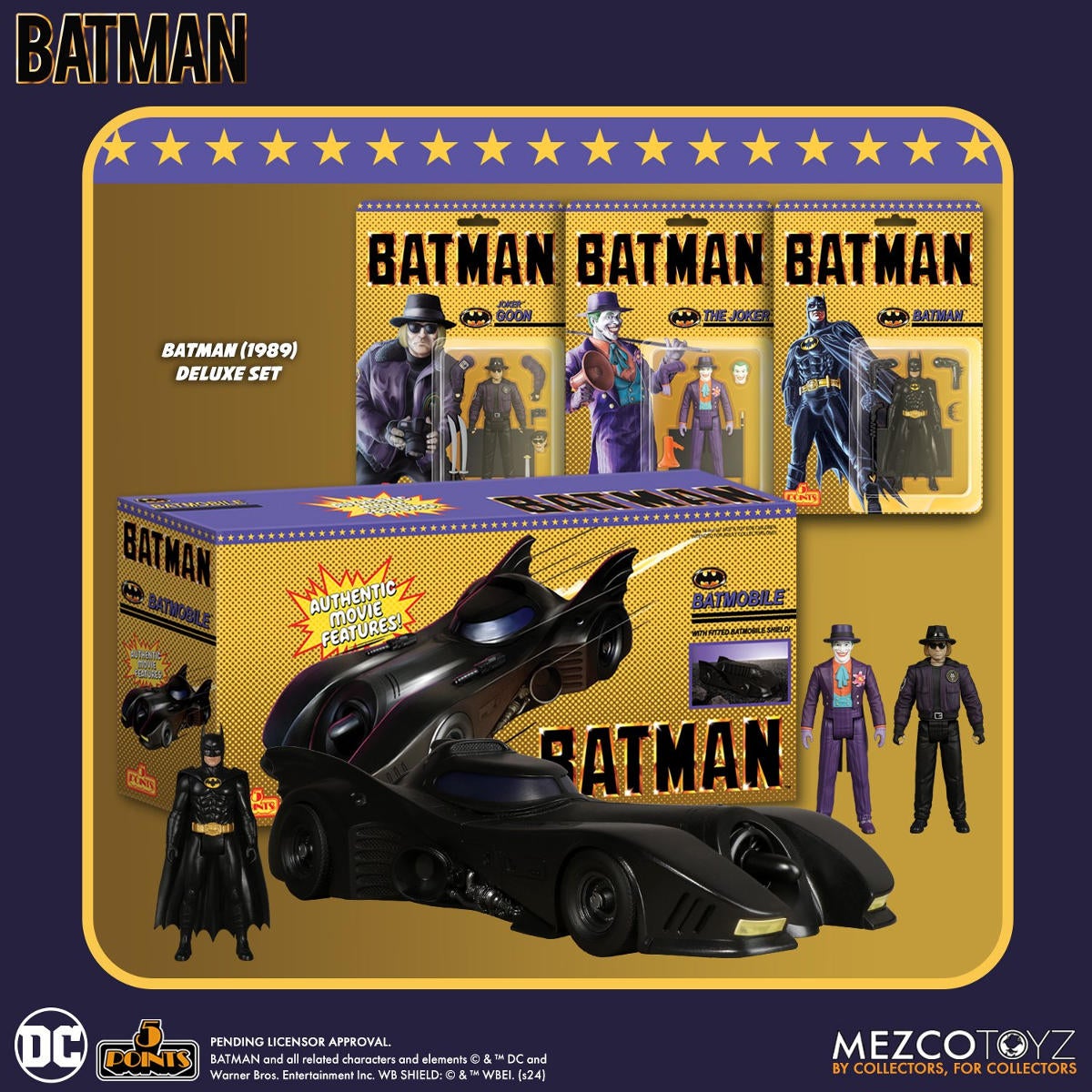 Batman 1989 Mezco 5 Points Collection Includes Figures and The Batmobile