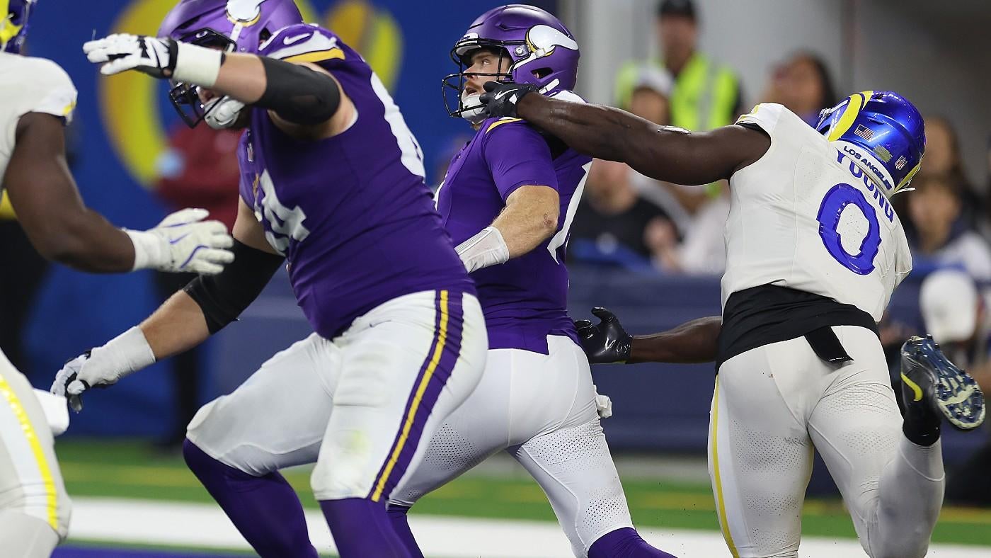 Vikings coach and QB respond to controversial no-call on obvious face-mask penalty against Rams