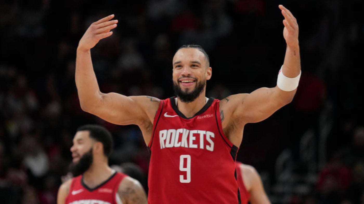 WATCH: Rockets' Dillon Brooks, Tari Eason beat down Benny the Bull in hilarious pre-game pillow fight