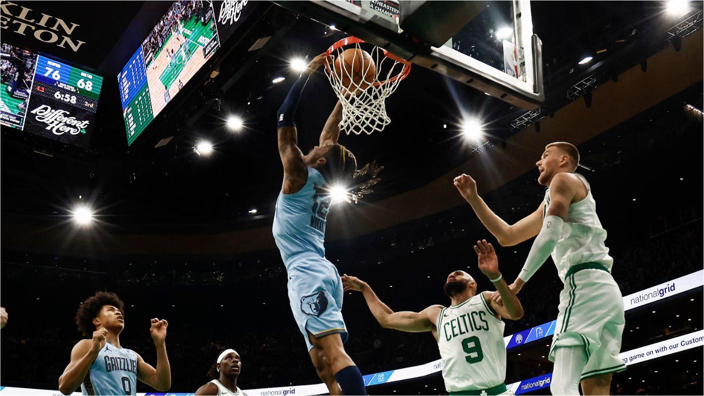 Ja Morant ends self-imposed dunking ban in style as Grizzlies win in Boston for first time in over a decade