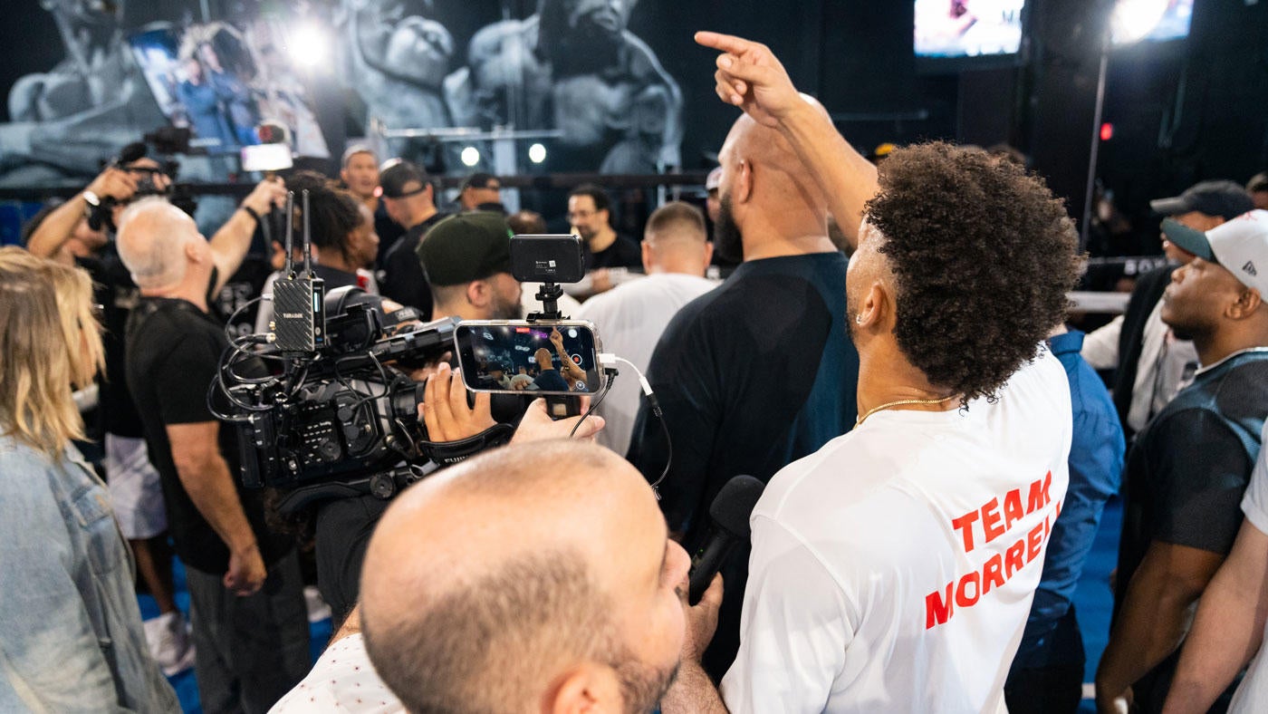 David Benavidez and David Morrell nearly come to blows after intense face off leads to title belt being tossed