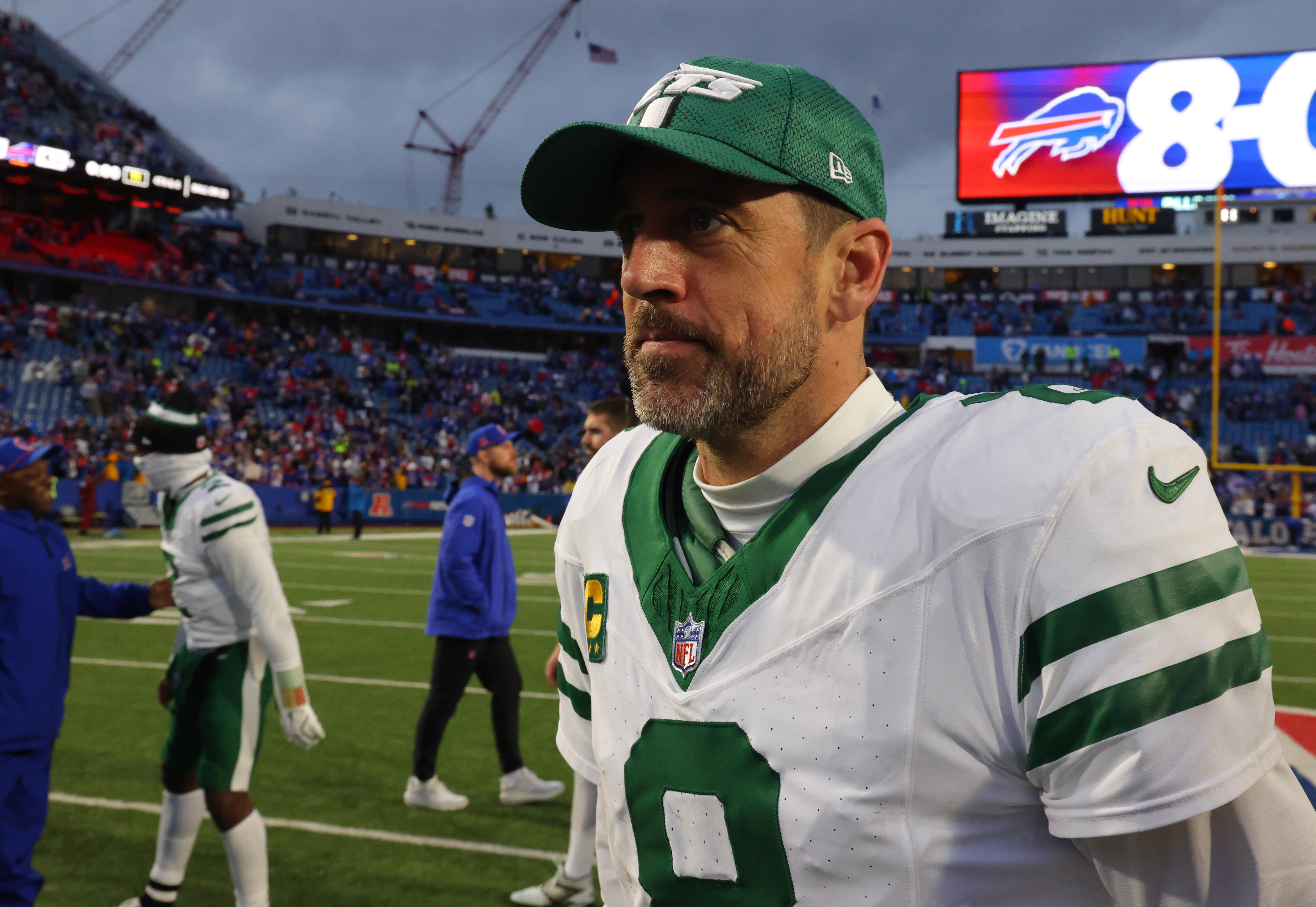 Aaron Rodgers fined for late hit penalty following interception in Jets' 40-14 loss at Bills