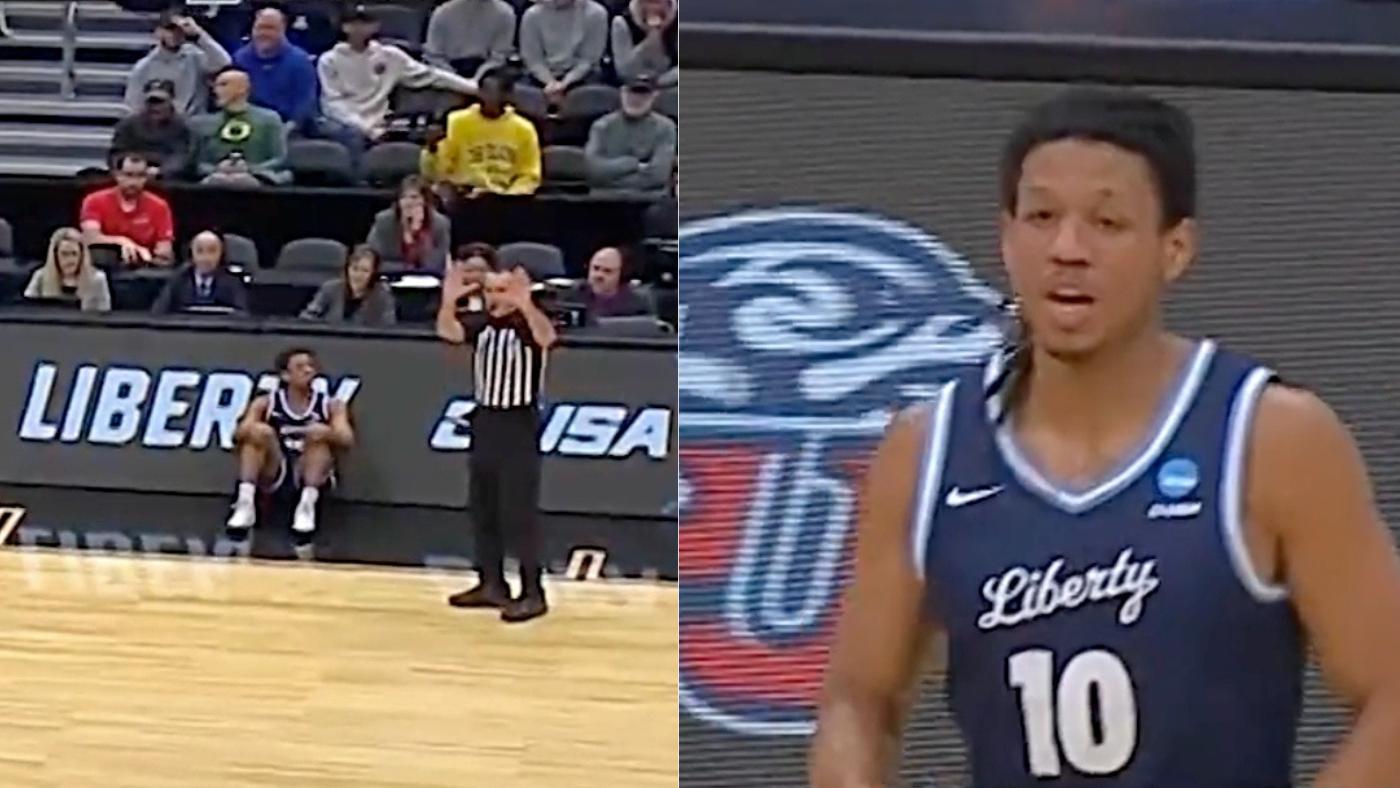 March Madness: Referee stops to clean up phantom wet spot to get Liberty's sub into first NCAA Tournament game