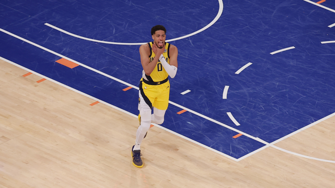 Pacers' Tyrese Haliburton recreates Reggie Miller choke sign after buzzer-beater to tie Game 1 vs. Knicks