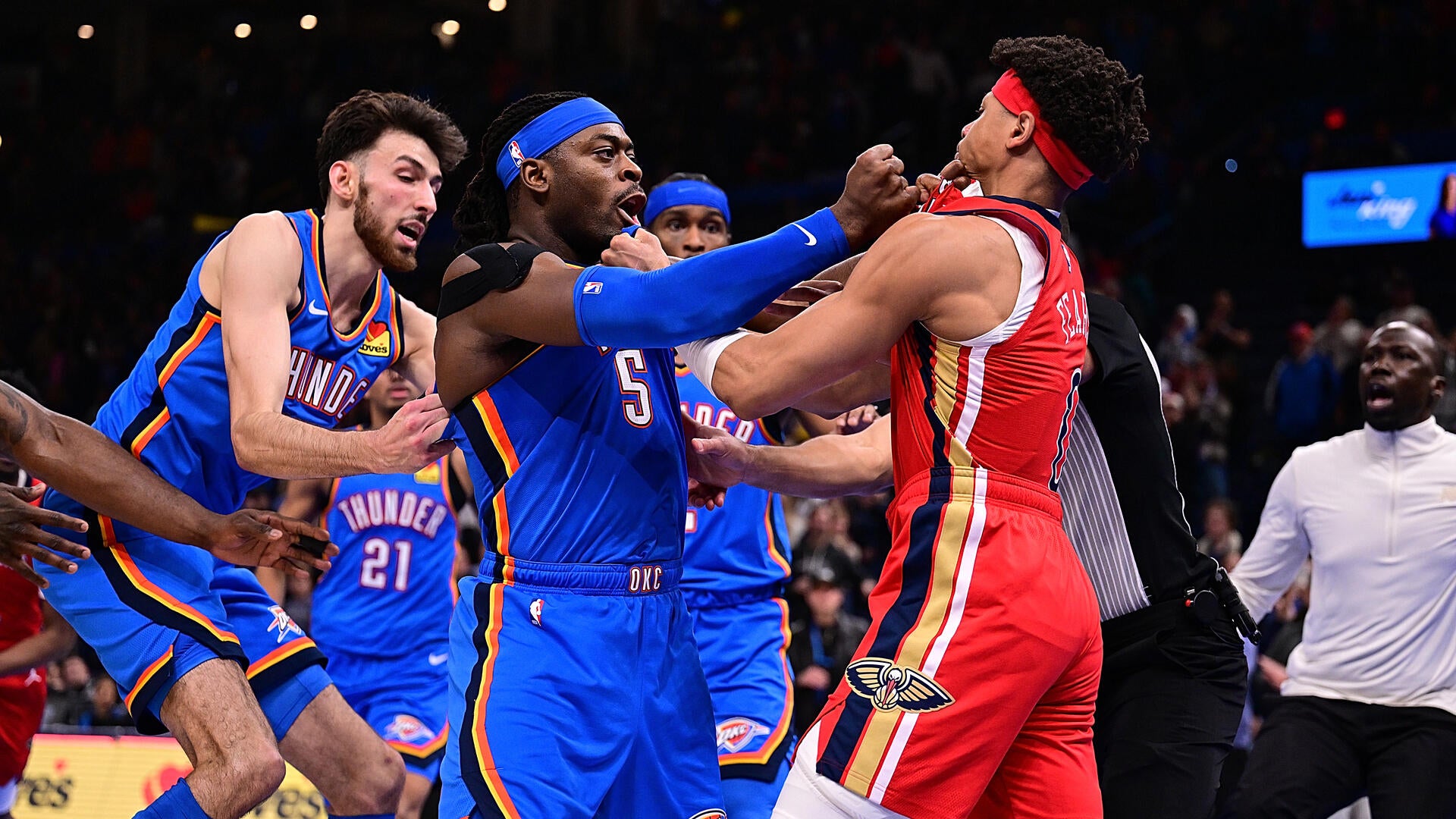 Jeremiah Fears calls out 'soft' Lu Dort after scuffles break out in Thunder and Pelicans, Suns and Nets