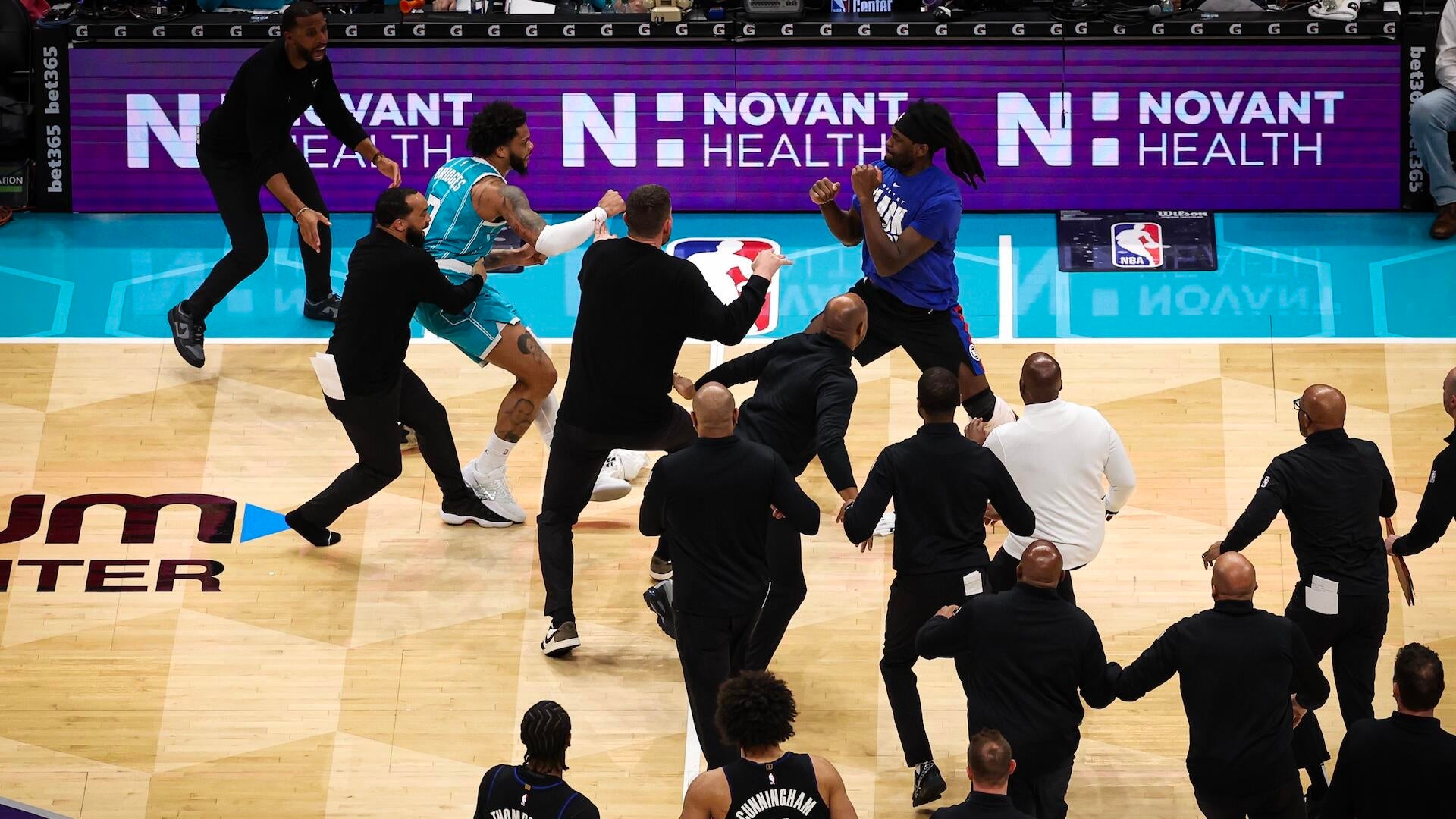 Hornets and Pistons brawl after Moussa Diabate's foul on Jalen Duren, leads to four ejections