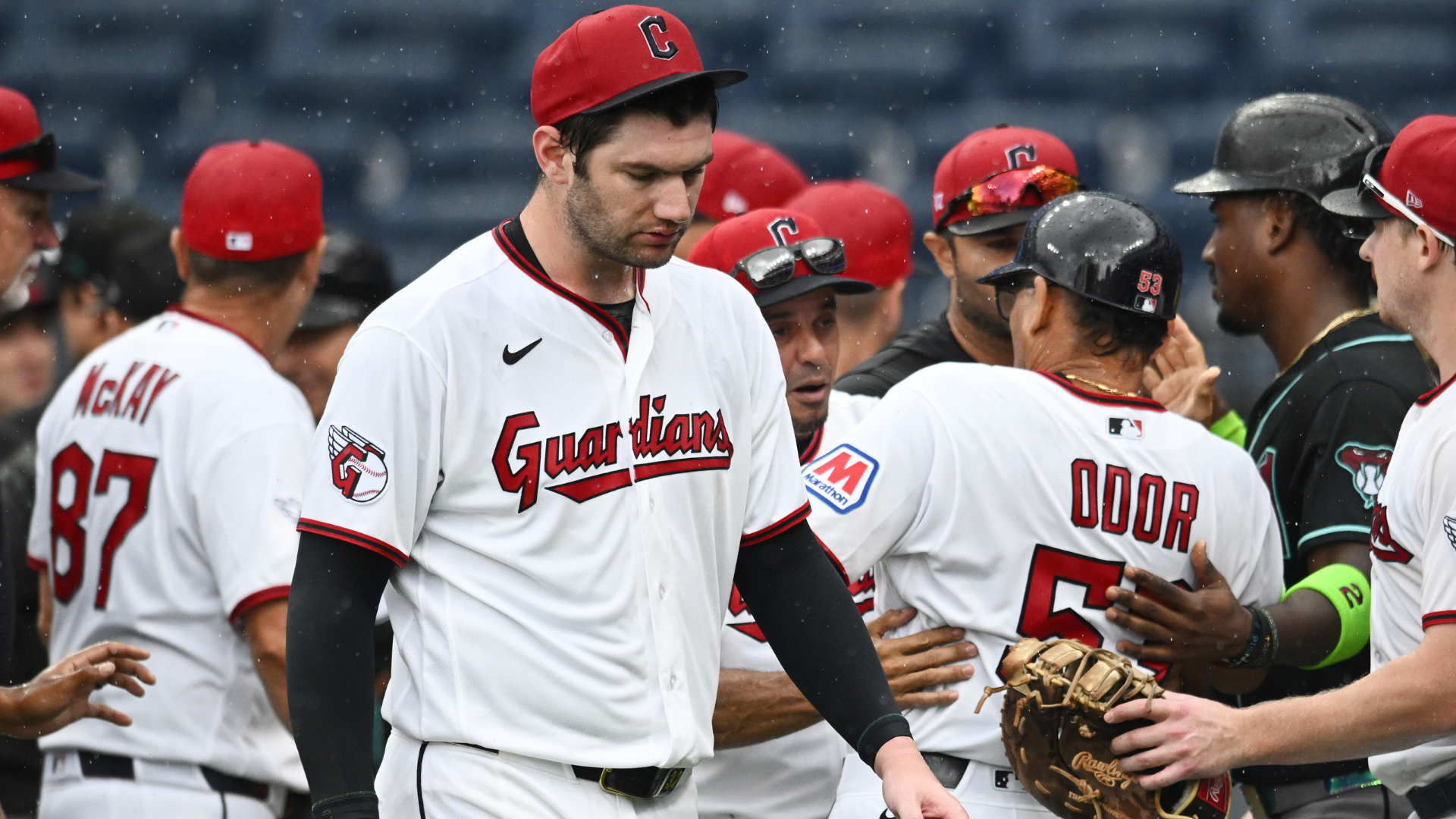 Benches clear in Guardians vs. Diamondbacks game after bunt attempt during perfect game bid