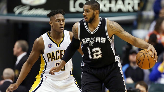Myles Turner battles LaMarcus Aldridge
