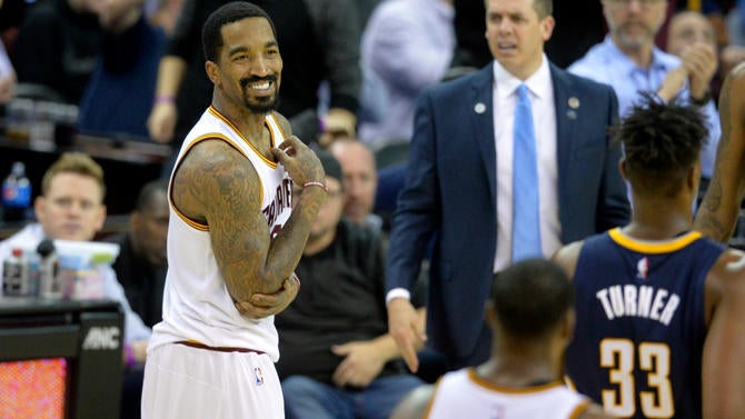 J.R. Smith smiles against the Pacers