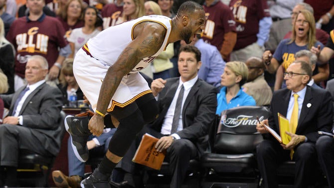 LeBron James screams in Game 3 of the NBA Finals