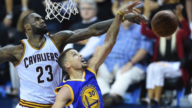 LeBron James rejects Stephen Curry in Game 6 of the NBA Finals