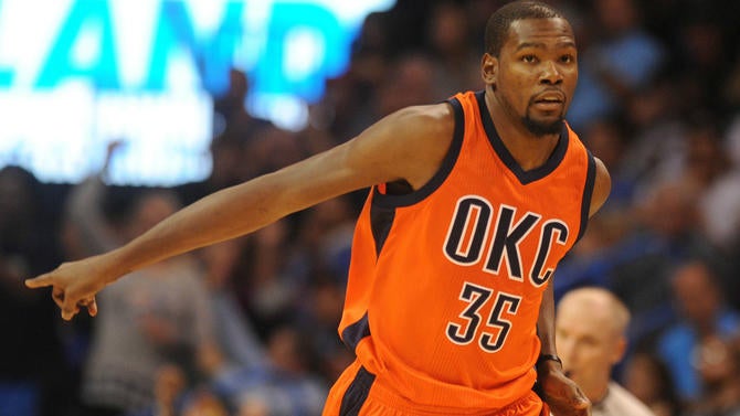Kevin Durant in OKC's 'sunset' jersey