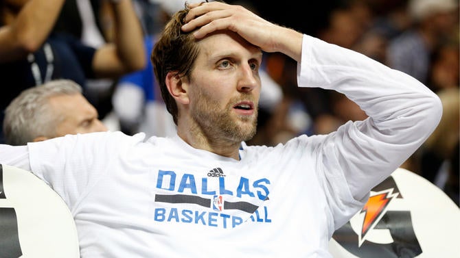 Dirk Nowitzki looks stunned