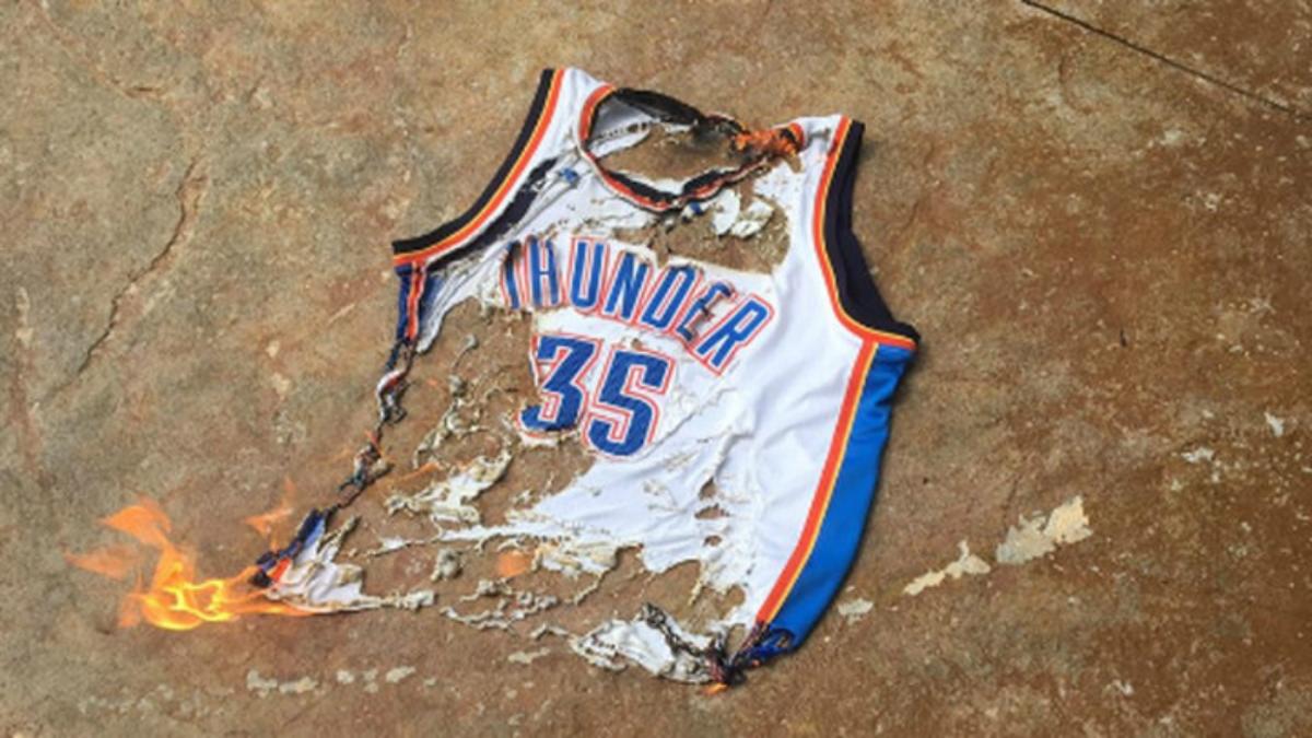 Thunder fans are burning his jersey 