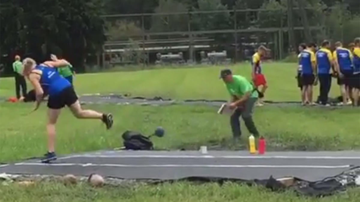 WATCH This poor hammer throw official never saw it coming