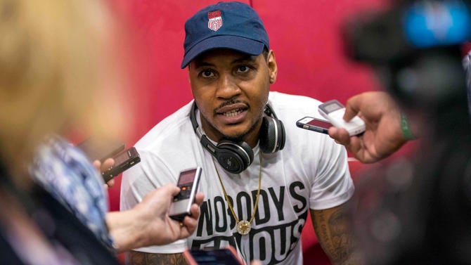 Carmelo Anthony speaks at Team USA practice