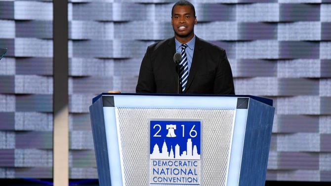 Jason Collins speaks at the Democratic National Convention
