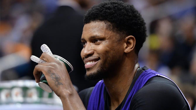 Rudy Gay on the bench