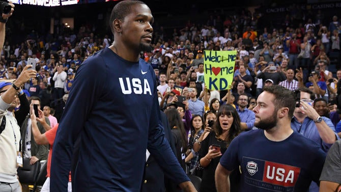 Kevin Durant in his new home arena