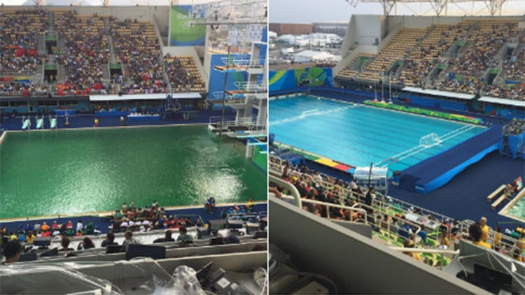 Rio 16 We Now Have A Reason For Why The Olympic Pools Are Turning Green Cbssports Com