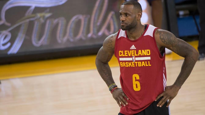 LeBron James at NBA Finals practice