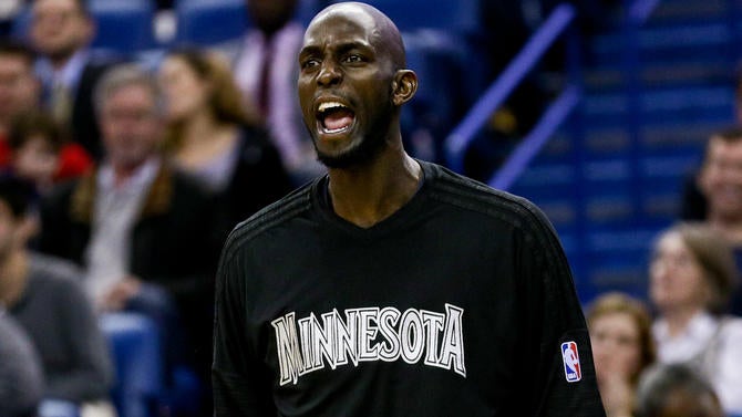 Kevin Garnett yells at a Wolves game
