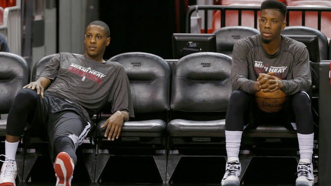 Mario Chalmers and Norris Cole with the Heat