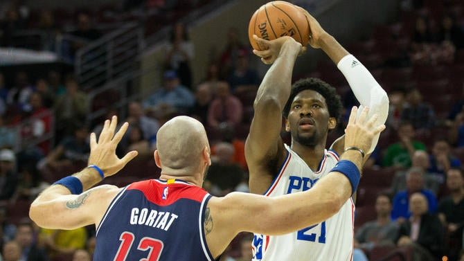 Joel Embiid plays against the Wizards