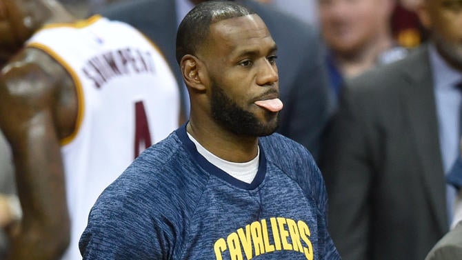 LeBron James sticks his tongue out in the preseason
