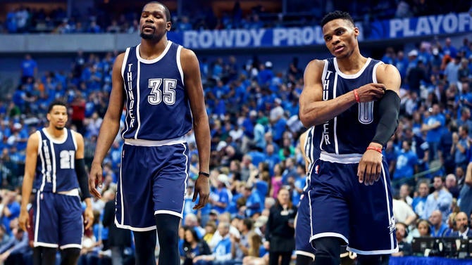 Kevin Durant and Russell Westbrook in their last season together