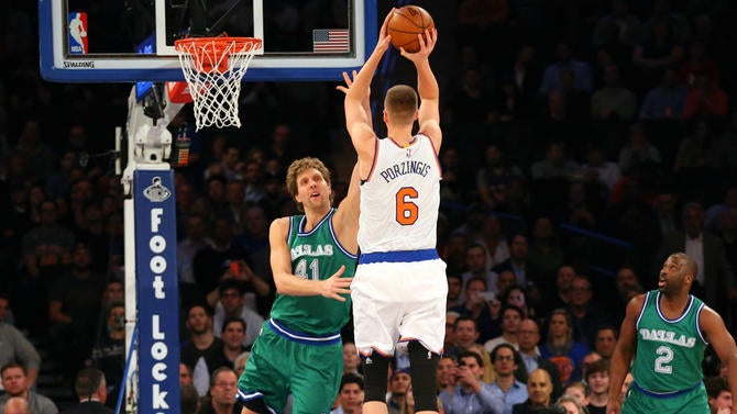Kristaps Porzingis and Dirk Nowitzki in 2015-16