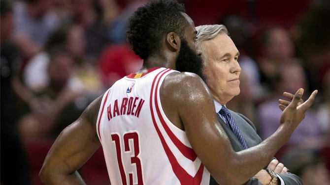 James Harden and Mike D'Antoni chat