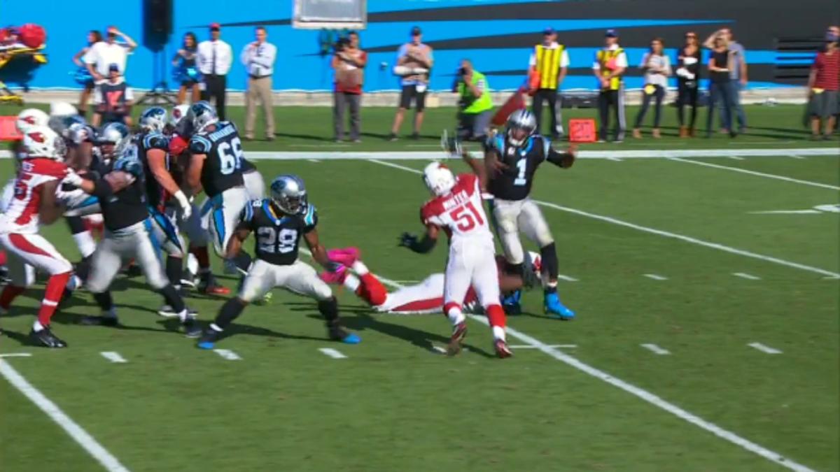 Cam Newton can't get a flag, but Cardinals' low hit reportedly draws a