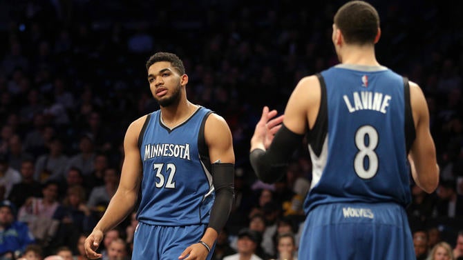 Karl-Anthony Towns looking exasperated