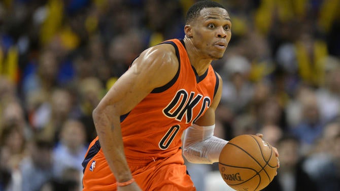 Russell Westbrook looks intense